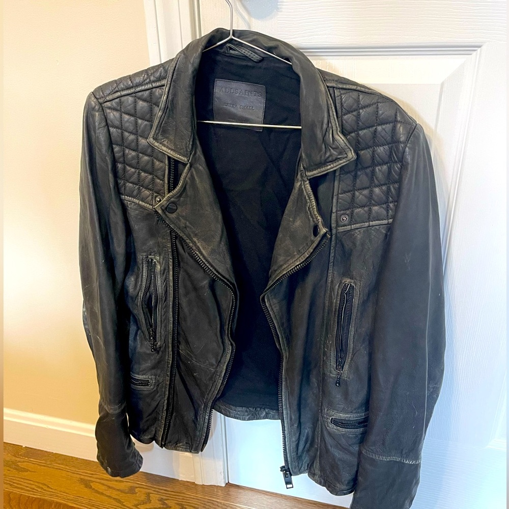 Allsaints black leather jacket size extra small fits like small